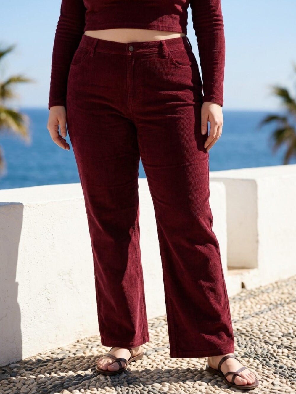 0472 Universal Thread Women's Wide-Leg Corduroy Pants in Burgundy
